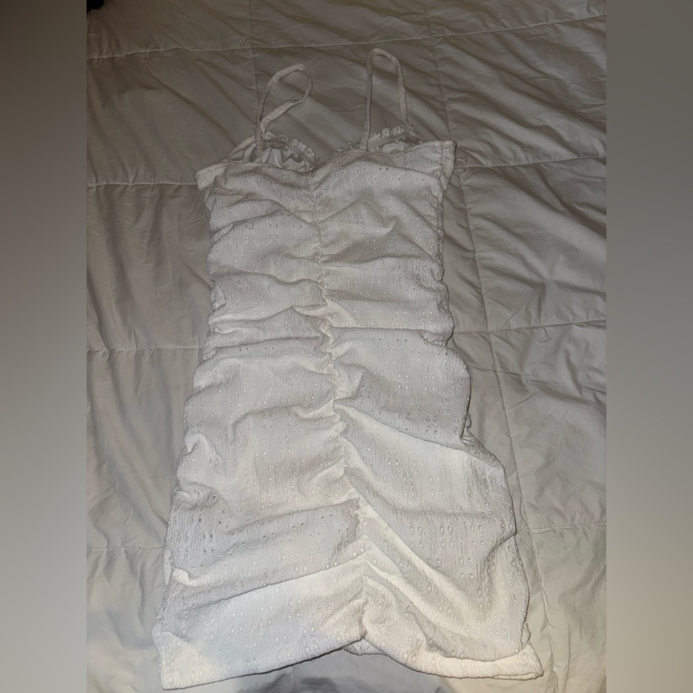 White Ruched Spaghetti Strap Dress - Picture 4 of 5